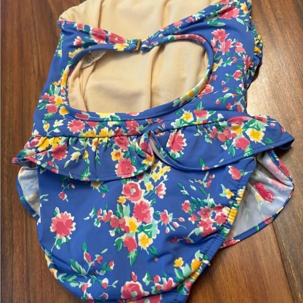 Ralph Lauren blue floral halter one piece bathing suit